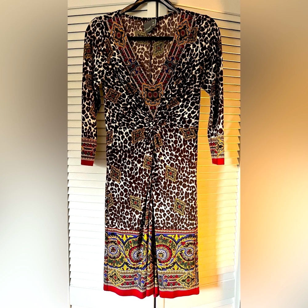 Muse leopard print V-Neck Sundress with Cuffed Sleeves